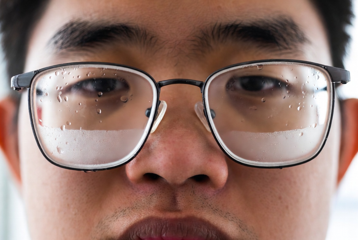 眼鏡起霧的男人